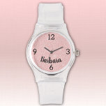 Name, Girly Pink Glitzer Silicone Schnalle Armbanduhr<br><div class="desc">Eine sportliche Uhr mit einem strapazierfähigen Silikon-Schnürband und blassrosa Imitaten Glitzer Gesicht. Name ist ein fett formatierter Schriftart. Ändern Sie einfach den Namen,  tauschen Sie ihn durch Monogramm-Initialen aus oder entfernen Sie ihn mithilfe der bereitgestellten Vorlage. Wählen Sie aus anderen Stilen und Farben.</div>