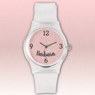 Name, Girly Pink Glitzer Silikon-Schließe-Armband Armbanduhr
