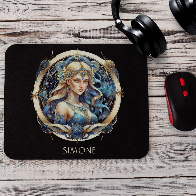 Name Gold Blue Celestial Zodiac Sun Sign Virgo Mousepad (Von Creator hochgeladen)