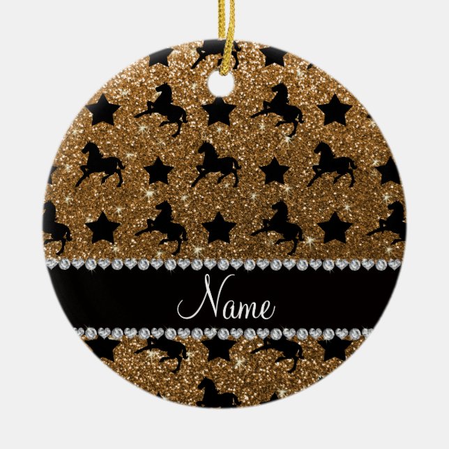 Name Gold Glitzer Pferde Stars Keramik Ornament (Vorne)