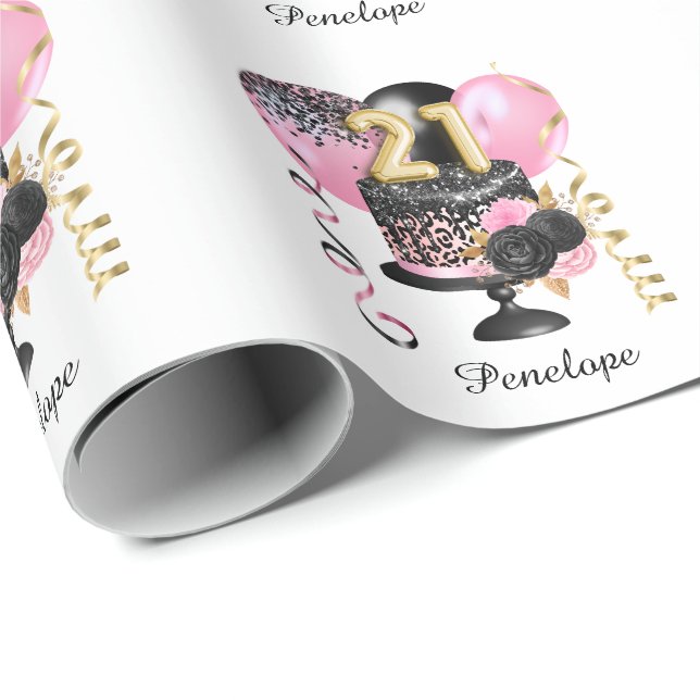 Name Gold und Black Cake 21. Geburtstag Geschenkpapier (Rolleneckpunkt)