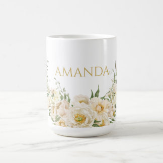 Name Gold & White Blume anpassen Kaffeetasse