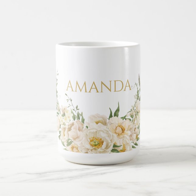 Name Gold & White Blume anpassen Kaffeetasse (Mittel)