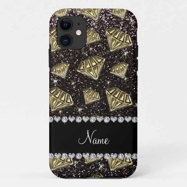 Name Golddiamant schwarzer Glitzer Case-Mate iPhone Hülle (Rückseite)