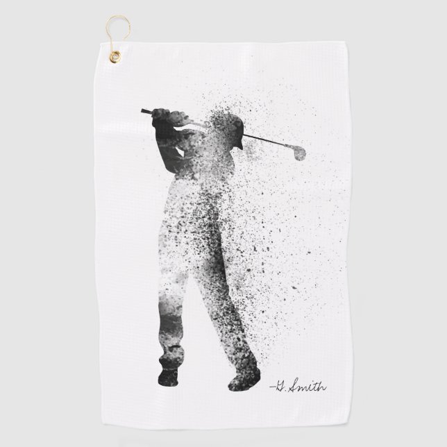Name. Golfer Silhouette Swing. Golfhandtuch (Vorderseite)