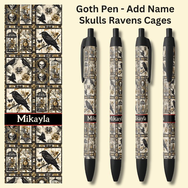 Name, Gothic Skulls & Ravens auf schwarzen Pen hin Kugelschreiber (Von Creator hochgeladen)