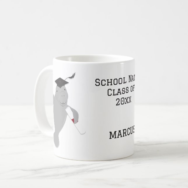 Name Grad Cap Manatee Abschluss Kaffeetasse (Vorderseite Links)
