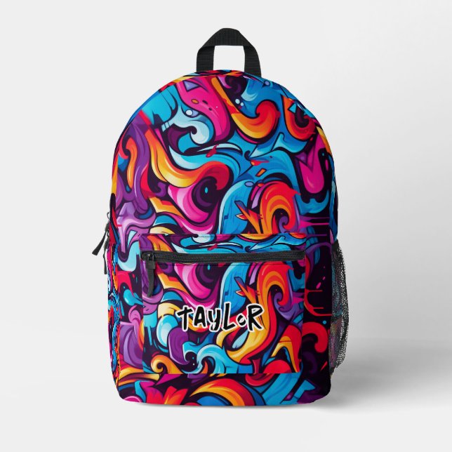 Name Graffiti Design Boy oder Girl School hinzufüg Bedruckter Rucksack (Vorderseite)