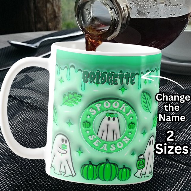 Name Green 3D-Effekt Halloween Ghost Spooky Jahres Kaffeetasse (Von Creator hochgeladen)