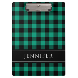 Name Green & Black Karos Kariert Gingham Pattern Klemmbrett