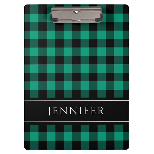 Name Green & Black Karos Kariert Gingham Pattern Klemmbrett (Vorderseite)