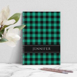 Name Green & Black Karos Kariert Gingham Pattern Notizbuch