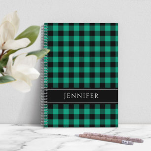 Name Green & Black Karos Kariert Gingham Pattern Notizbuch