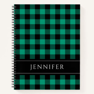 Name Green & Black Karos Kariert Gingham Pattern Notizbuch