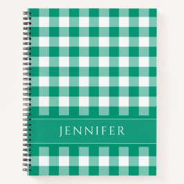Name Green & White Gingham Checkered Pattern Edito Notizbuch