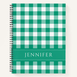 Name Green & White Gingham Checkered Pattern Edito Notizbuch