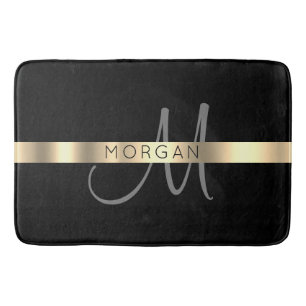 Name & große Monogramm, graues schwarzes Gold Badematte