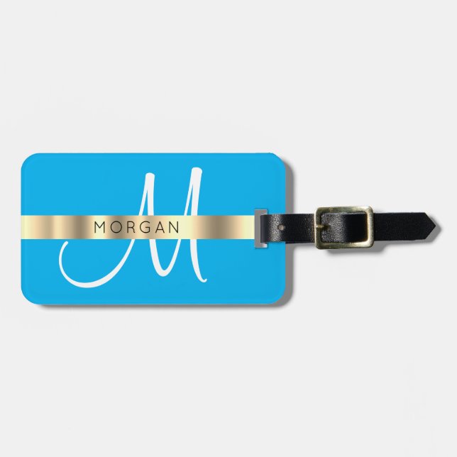 Name & große Monogramm, weißer Himmel und dunkles  Gepäckanhänger (Vorderseite horizontal)