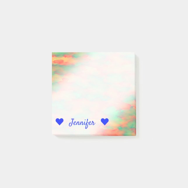 Name + Grün, rotes Aquarell Ähnliches abstraktes Post-it Klebezettel (Vorderseite)