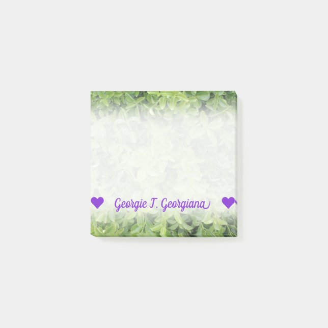 Name; Grüne Hecken-Strauch-Art Pflanzen-Fotografie Post-it Klebezettel (Vorderseite)