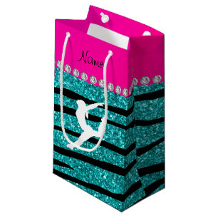 Name Gymnast Türkis Glitzer zebra streifen Kleine Geschenktüte