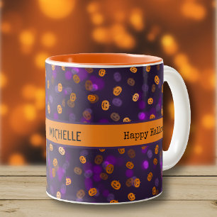 Name, Halloween Bokeh Happy Pumpkins 11oz Zweifarbige Tasse