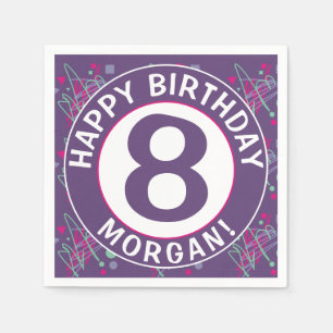 Name Happy Birthday Age Lila Aquamarine rosa Forme Serviette