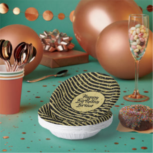 Name Happy Birthday Gold/White Simple Stripes Pappteller