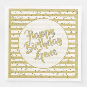 Name Happy Birthday Gold/White Stripes Muster Serviette