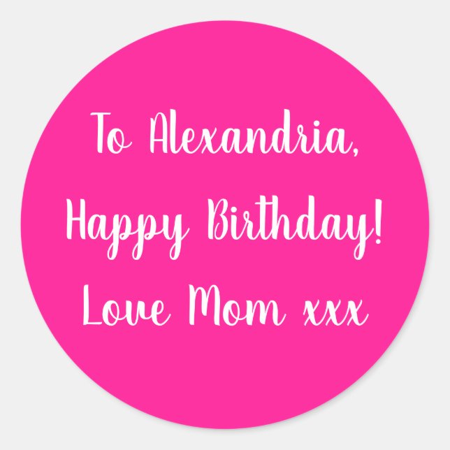Name Happy Birthday Hot Pink Geschenk-Etikett Aufk Runder Aufkleber (Vorderseite)