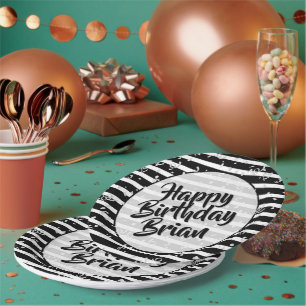 Name   Happy Birthday Simple Stripes Pattern Schwa Pappteller