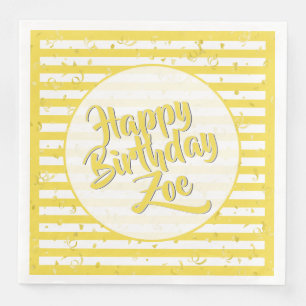 Name Happy Birthday Yellow Simple Stripes Pattern Serviette