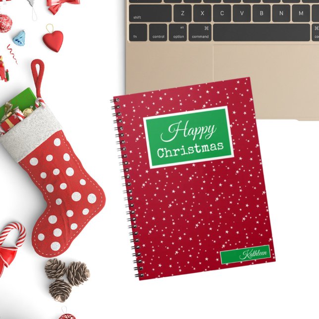 Name, Happy Christmas Red and Green Notebook Notizblock (Von Creator hochgeladen)