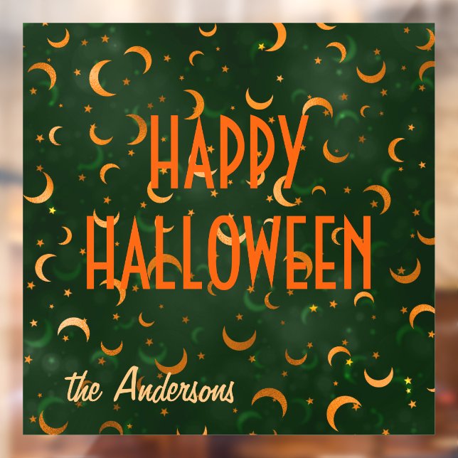 Name Happy Halloween Moons & Stars Bokeh 12"x12" Fensteraufkleber (Blatt 2)