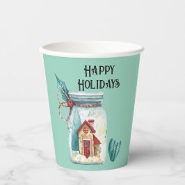 Name, Happy Holidays Magic House Mason Jar 8oz Pappbecher
