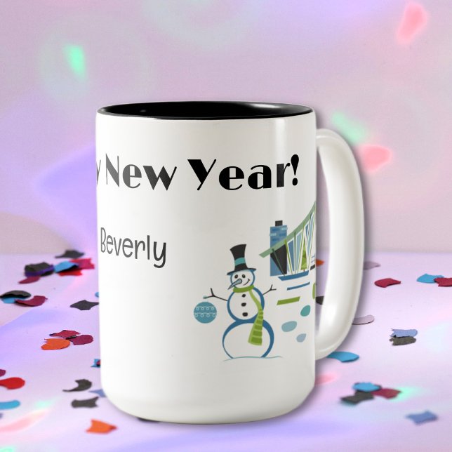 Name, Happy New Year Retro 15oz. Zweifarbige Tasse (Von Creator hochgeladen)