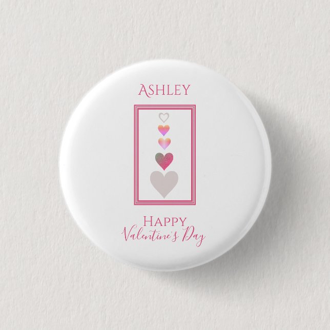 Name Happy Valentine's Day Niedlich Heart Button (Vorderseite)