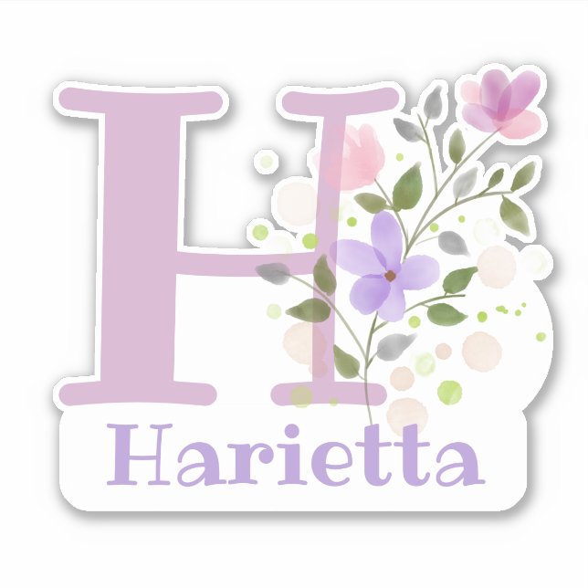 Name Harietta Initial mit Blumendesign Aufkleber (Vorderseite)