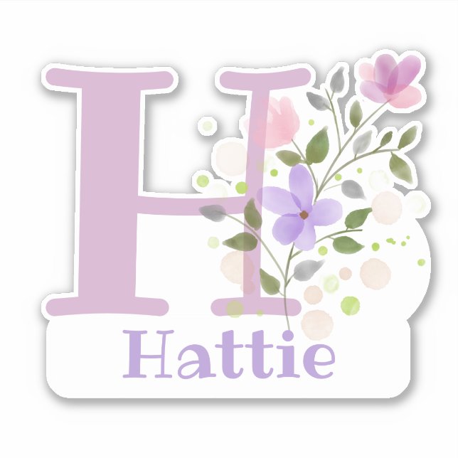 Name Hattie & Initial mit Blumendesign Aufkleber (Vorderseite)