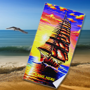 Name hinzufügen, Abstraktes Piratenschiff Strandtuch