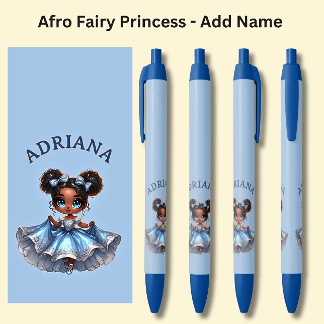 Name hinzufügen, Afro Fairy Princess auf Blau Kugelschreiber (Von Creator hochgeladen)