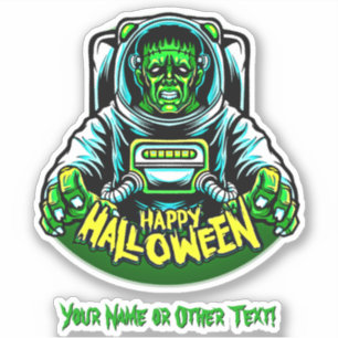 Name hinzufügen, Astronaut Zombie Monster Grün Bla Aufkleber