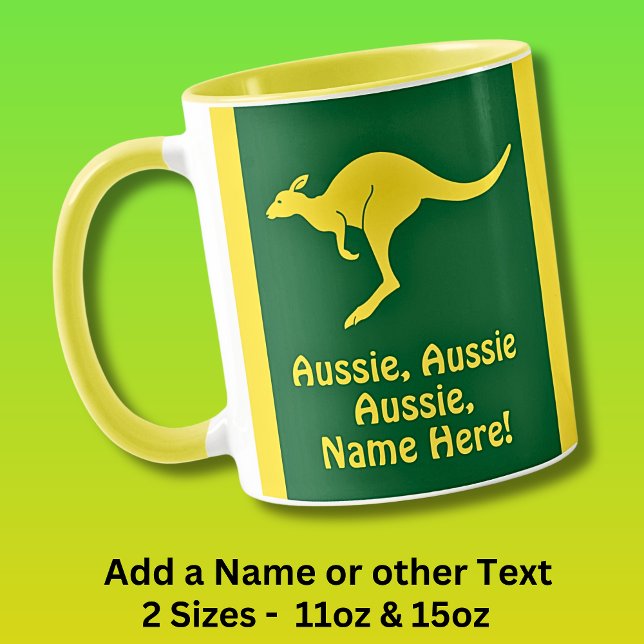 Name hinzufügen, Aussie Aussie Aussie Green Gold K Tasse (Von Creator hochgeladen)