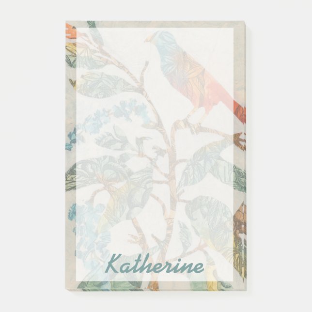 Name hinzufügen| Aviäre Collage II Post-it Klebezettel (Vorderseite)