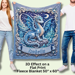 Name hinzufügen, blauer Drache mit Schloss und Mon Fleecedecke