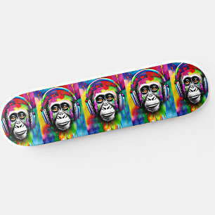 Name hinzufügen, Bunter Affe mit Kopfhörern  Skateboard