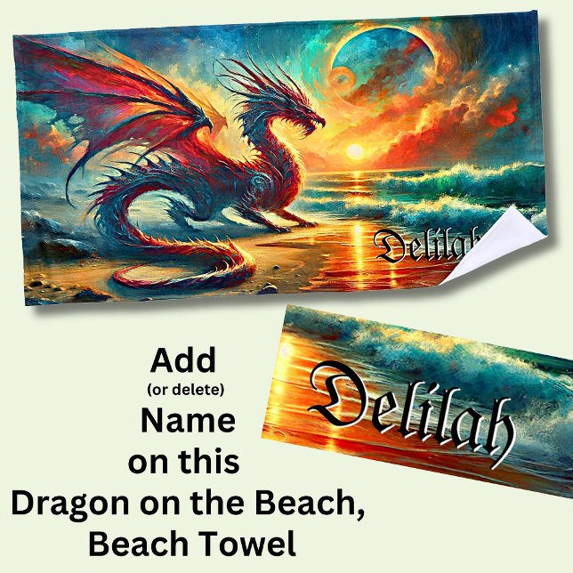 Name hinzufügen, Dragon on Beach bei Sunset Strandtuch (Von Creator hochgeladen)