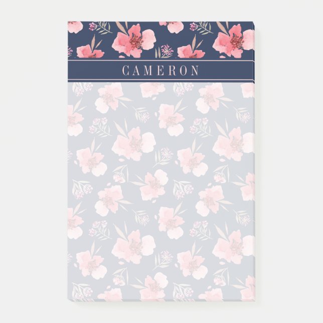 Name hinzufügen| Dunkelrosa Wasserfarbmuster Post-it Klebezettel (Vorderseite)