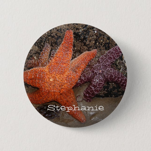 Name hinzufügen: Farbenfrohe Starfish/Sea Star Fot Button (Vorderseite)