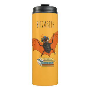 Name hinzufügen Fledermaus Bibliothekar mit Bücher Thermosbecher